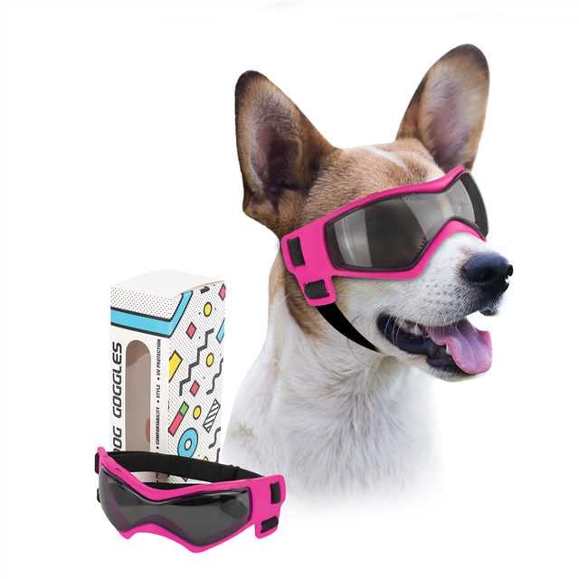 Photo 1 of PETLESO Dog Goggles Small Breed, UV Protection Dog Sunglasses Windproof Anti-Fog Doggy Glasses for Small to Medium Breed Outdoor Riding Driving Motorcycle, Medium Pink