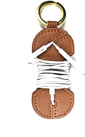 Leather Key Chain &amp; Headphone Wrap/ Cord Organizer, Earbud, Earphone Winder :: Saddle Brown