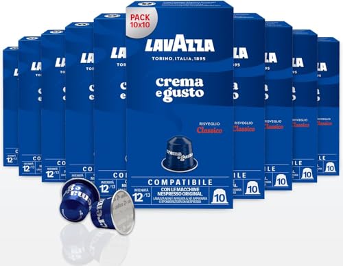 , Crema e Gusto Classico, Cápsulas de Café Compatibles con Máquinas Nespresso Original, con Notas de Especias y Cacao, Arábica y Robusta, Intensidad 12/13, Tueste Ligero, 10 Paquetes x 10