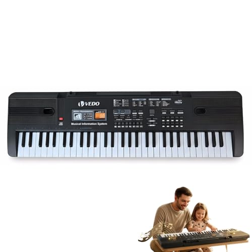 VEDO Digital Teclado 61 Teclas Infantil, Alto-Falantes Estéreo, Instrumentos Musicais Infantis, 10 Ritmos, 16 Timbres, 8 Percussão, 6 Músicas Demonstração, 2 Funções de Aprendizagem, Ótimo Presente