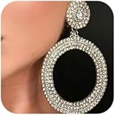 Octwine Vintage Round Rhinestone Fashion Earrings Shiny Big Crystal Circle Drop Dangle Elegant Minimalist Earrings for Women