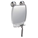 iDesign Forma Suction Shower Shaving Mirror with Razor Holder for Bathroom or Shower, Fog-Free Mirror with Strong Power Lock, Clear