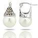 JanKuo Jewelry Rhodium Plated White Simulated Pearl Marcasite Earrings