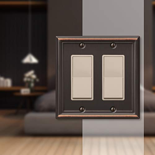 image for AmerTac 149RRDB 2RKR BRZ Wall Plate, Double Rocker-GFCI, Aged Bronze, 