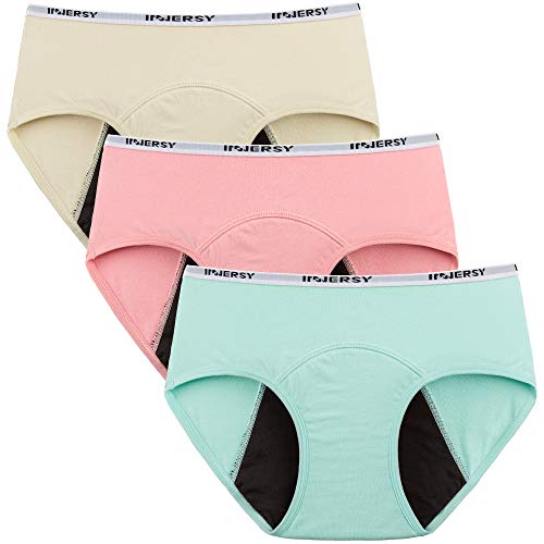 Innersy Menstruation Unterwäsche Jugendliche Mädchen Baumwolle Periodenslip 3Er Pack (12-14 Jahre, Beige/Rosa/Grün)