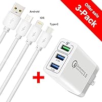 Tech 15V Surface Connect to USB-C Cable | Works with 45W USB C PD Chargers | Charges Microsoft Surface Pro 6 Pro 5 Pro 4 Pro 3, Surface Book, Surface Go, Surface Laptop ... (White- QC+3Acables)