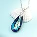 EleQueen 925 Sterling Silver CZ Teardrop Leaf Pendant Necklace Bermuda Blue Made with Austrian Crystal