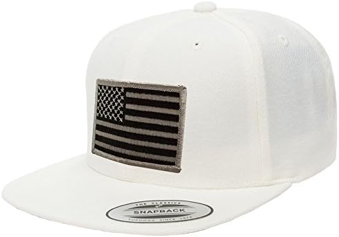 Flexfit USA American Flag Embroidered Flat Bill Snapback Cap - White