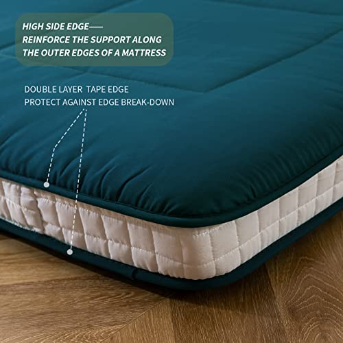 MAXYOYO Futon Mattress, Japanese Floor Mattress, Quilted Extra Thick, Foldable, Breathable, Guest Bed (Bluestone, King)