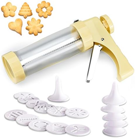 Cookie Maker Press Gun Kit - Multifunctional Comfort Grip Cookie Press Pump DIY Decorating Gun Food Grade Plastic Biscuit Maker Cake Decorating Set with 16 Discs and 6 Icing Tips