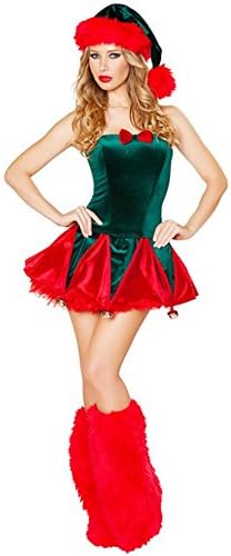 ZNFQC Women Green Elf Christmas Tree Costume Elves Party Corset Dress Outfits