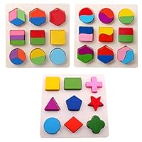 Kunmark Wooden Geometric Chunky Shape Puzzle Sorting Game Early Development Educational Toys Puzzles for Toddlers Pack of 3