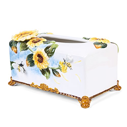 FORLONG FL9001 Ceramic Facial Tissue Dispenser Box Paper Dispenser Box Tissue Holder for Bathroom Vanity-Sunflower