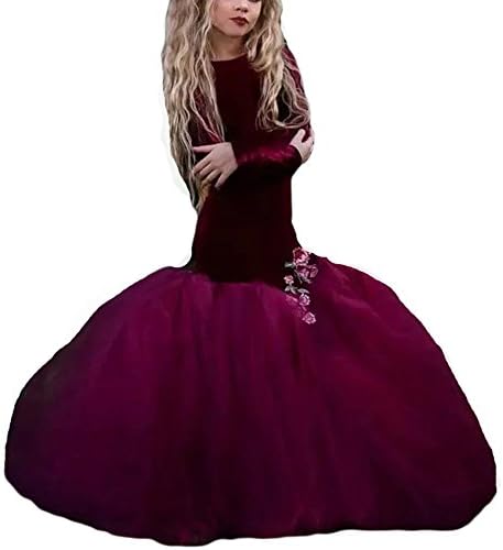 Simlehouse Burgundy Velvet Appliques Mermaid Flower Girl Dresses Pageant Dress 2018