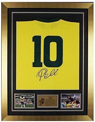 MemorabiliaOutlet Hand Signed Pele Brazil Framed Shirt Jersey - Football Legend -Photo Proof & COA