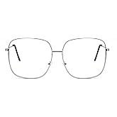 QxAiVMin Oversized Square Metal Reading Glasses Women Men, Large Anti Eyestrain Eyewear, Blue Light Blocking Computer Readers