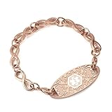 BAIYI Rose Gold Medical Alert ID Tag with Infinity Chain Bracelets for Women Free Engraving