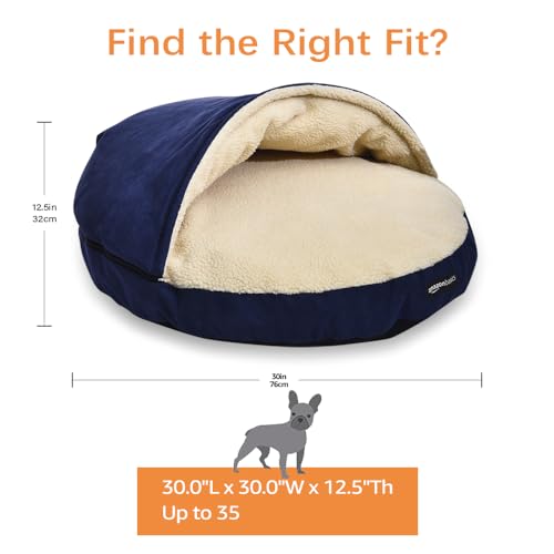 AMAZON BASICS PET CAVE BED FOR DOG, WITH REMOVAL NESTING CAVE COVER, FITS UP TO 35LBS PETS, 30 X 30 X 12.5 INCHES, BLUE