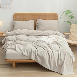 BESTOUCH Sheet Set 100% Washed Cotton Linen Feel