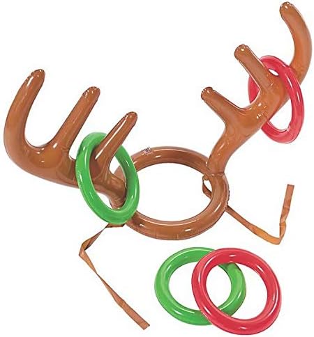 Christmas Party Toss Inflatable Reindeer Antler Hat with Rings Family Kids Office Xmas Fun Games, 3PCS
