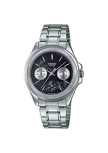 Casio LTP2088D-1A2V Women's Fluted Bezel Stainless Steel Black Dial Multifunction Dress Watch