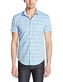 Calvin Klein Men's Horizontal Stripe Chambray Short Sleeve Button Down Shirt