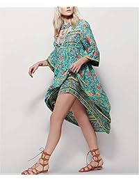 Vestido de manga larga para dama, diseño floral retro, cuello en V, borla, bohemio