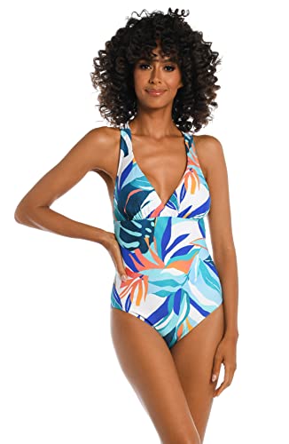 La Blanca Women's Multi Strap Cross Back One Piece Swimsuit, Ice Blue//Coastal…