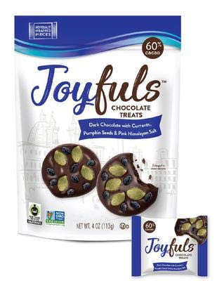 Joyfuls Dark Chocolate Treats with Currants, Pumpkin Seeds & Pink Salt, 4 oz Bags (Pack of 6)