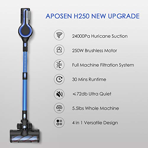 APOSEN Cordless Vacuum Cleaner, 24KPa Powerful Suction 250W Brushless