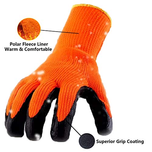 Cold Weather Thermal Work Gloves 2 Pack, Superior Grip Coating Polar Fleece Liner Insulated Comfortable for Winter Outdoor Garden Construction Ice Snow Utilities - Colorful