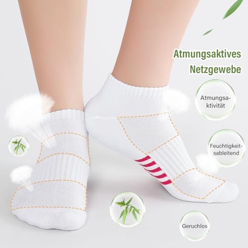 Bambus Sneaker Socken Damen 6/12 Paar, Atmungsaktive Gepolsterte Sportsocken Laufsocken, Anti Schweiß Kurze Socken Damen 39-42 35-38 Bunt, Geschenke für Frauen Sommer, Mehrfarbig Weiß 39-42