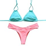 Sherry007 Women's 2 Piece Halter Strap Brazilian Bottom Bikini Set Swimsuits,Small,Bright Blue