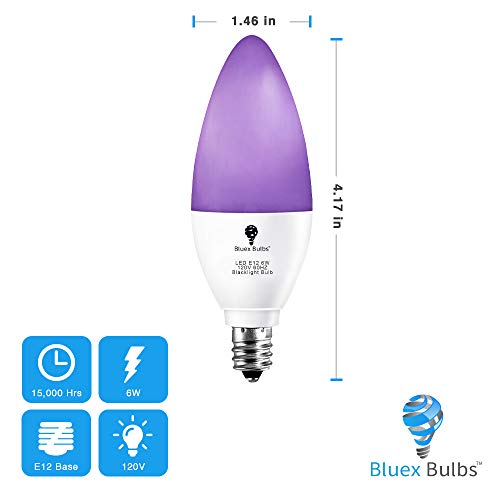 2 Pack LED Black Light Bulb, 6W E12 Candle Blacklight Bulb Level 385