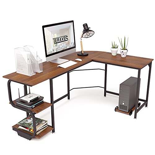 Teraves Reversible L Shaped Desk with Shelves Round Corner Computer