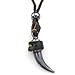 KONOV Mens Adjustable Tribal Wolf Tooth Pendant Leather Necklace Chain, Brown Silver