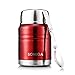 SOMIGA Insulated Stainless Steel Food Jar with Folding Spoon,Bag-Vacuum Double Walled BPA Free,Unbreakable,Leak Proof, Hot and Cold Preservation 17 OZ Storage Container (Red)