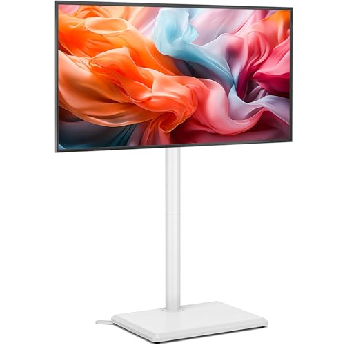 Photo 1 of Rfiver Swivel Floor TV Stand with Mount for 32-60 inch TVs up to 88 lbs, Height Adjustable Tall TV Stand with Wood Base, Saving Space Design for Bedroom, Living Room and Corner, White