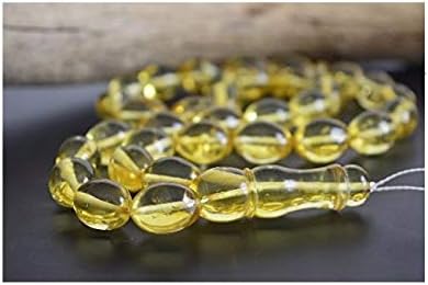 Baltic Amber Misbaha Prayer Beads Olives Beads 57g Lemon With Shell Color handmade Amber