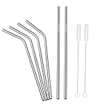 Stainless Steel Drinking Straw - 6 Reusable Sets -4 bend for 20 oz+2 strait straws for 30 oz Yeti Tumbler Rambler(Length:8.5&9.6in) with 2 Free Cleaning Brush - Food Grade Material, BPA Free-By BYNNIX