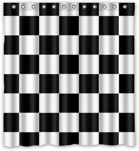 Hensu Black White Checkered Pattern Waterproof Bathroom Fabric Shower Curtain,Bathroom decor 66inhes x 72inhes inches