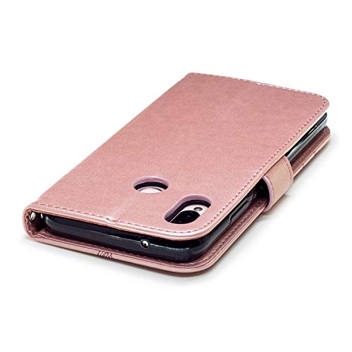 Glitter Leather Case for Huawei P20 Lite,Wallet Flip Cover for Huawei P20 Lite,Herzzer Stylish Elegant Rose Gold Diamond Butterfly Print with 3D Crystal Flower Magnetic Stand Case - Thumbnail 6