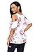 Annflat Women's Floral Print Cut Out Shoulder Short Sleeve T Shirt Blouse Large White