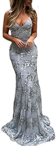 TulBridal Women's Spaghetti Straps Appliques Sequins Mermaid Evening Dresses Long Prom Gowns