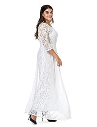 Vestido maxi de boda floral Esprlia con encaje, manga 3 4, talla grande para Mujeres.
