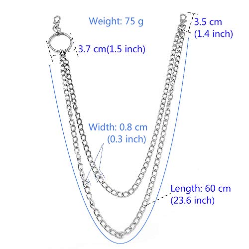 Juland Alloy Wallet Chain Hip Hop Key Chain Biker Trucker Keychain Waist Jeans Chain Motorcyle Punk Pants Trousers Gothic Rock Pocket Double Chain with 2 Lobster Clasp and Keyring