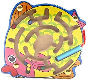 Magnetic Wooden Fish Labyrinth Maze and Puzzle Toy - Portable Baby and Toddler Travel Game for the Car, Plane, Restaurant or Home