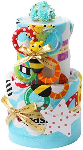 Sassy サッシー 出産祝い 身長計付き バスタオル 豪華2段 おむつケーキ パンパース テープタイプ S 手作り 女の子 男の子 男女兼用