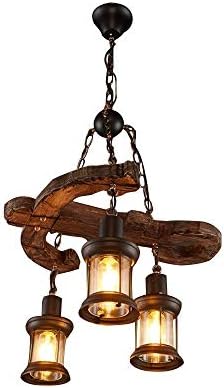 Joypeach 3 Heads Vintage Wooden Chandeliers,Retro Industrial Style Chandeliers For Dining Rooms,Chandeliers For Living Room,Bar Chandeliers (110V)