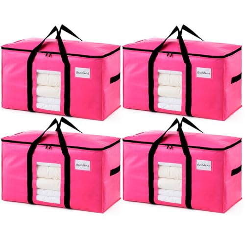 TAILI Große Umzugstasche 4 PCS, Aufbewahrungstasche mit Griffen, Rosa